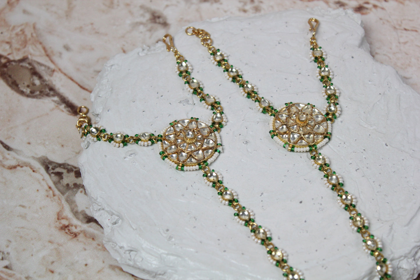 Maria Pachi Kundan Hath Panja (Hand Chains) in Gold