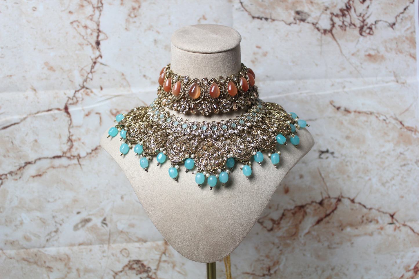 Tara Bridal Set in Peach and Blue