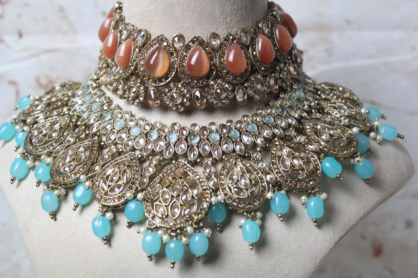 Tara Bridal Set in Peach and Blue