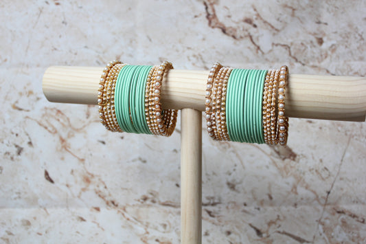Coloured Bangle Set in Mint