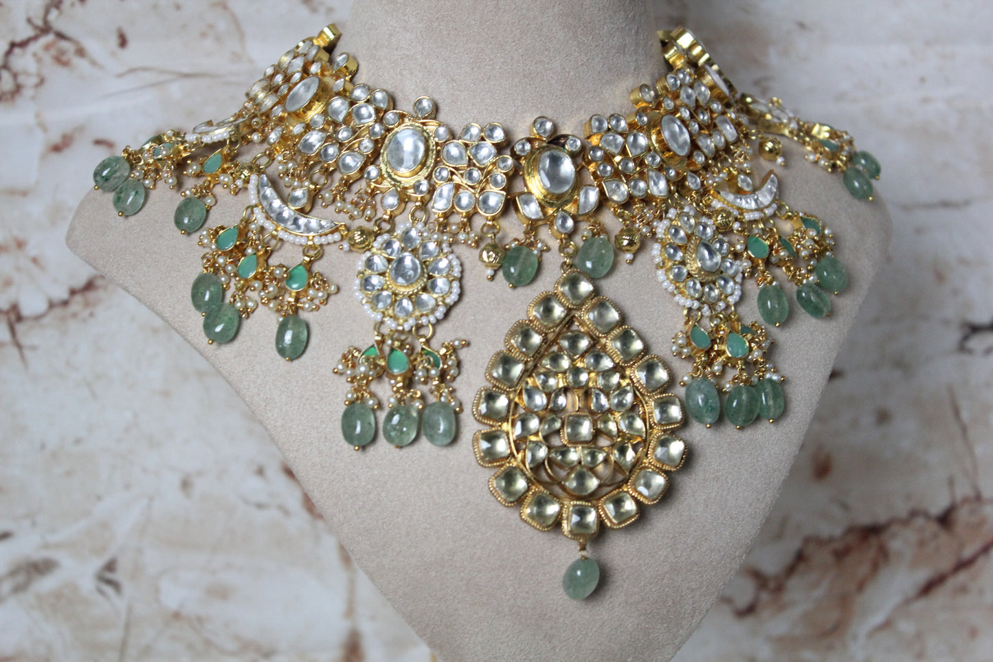 Alanna Pachi Kundan Bridal Set in Mint