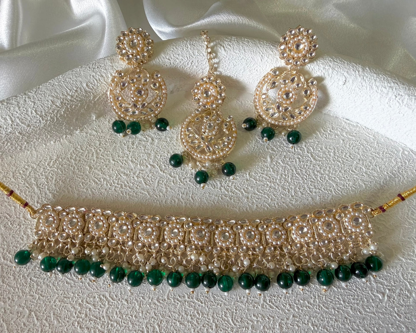 Mina Necklace Set in Dark Green