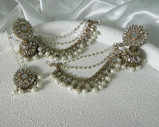 Rani Jhumka Set in White