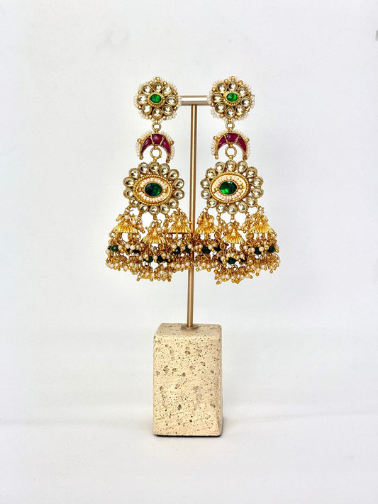 Aditi Earrings in Gold and Green