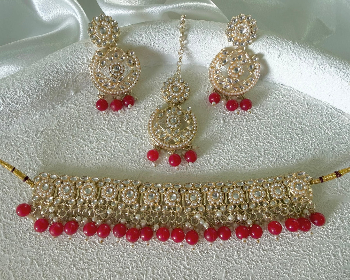 Mina Necklace Set in Red