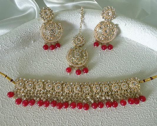 Mina Necklace Set in Red