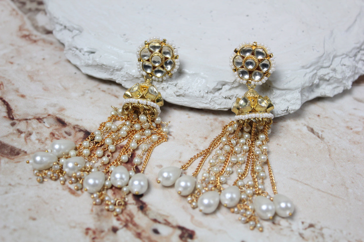 Karishma Pachi Kundan Earrings in Gold