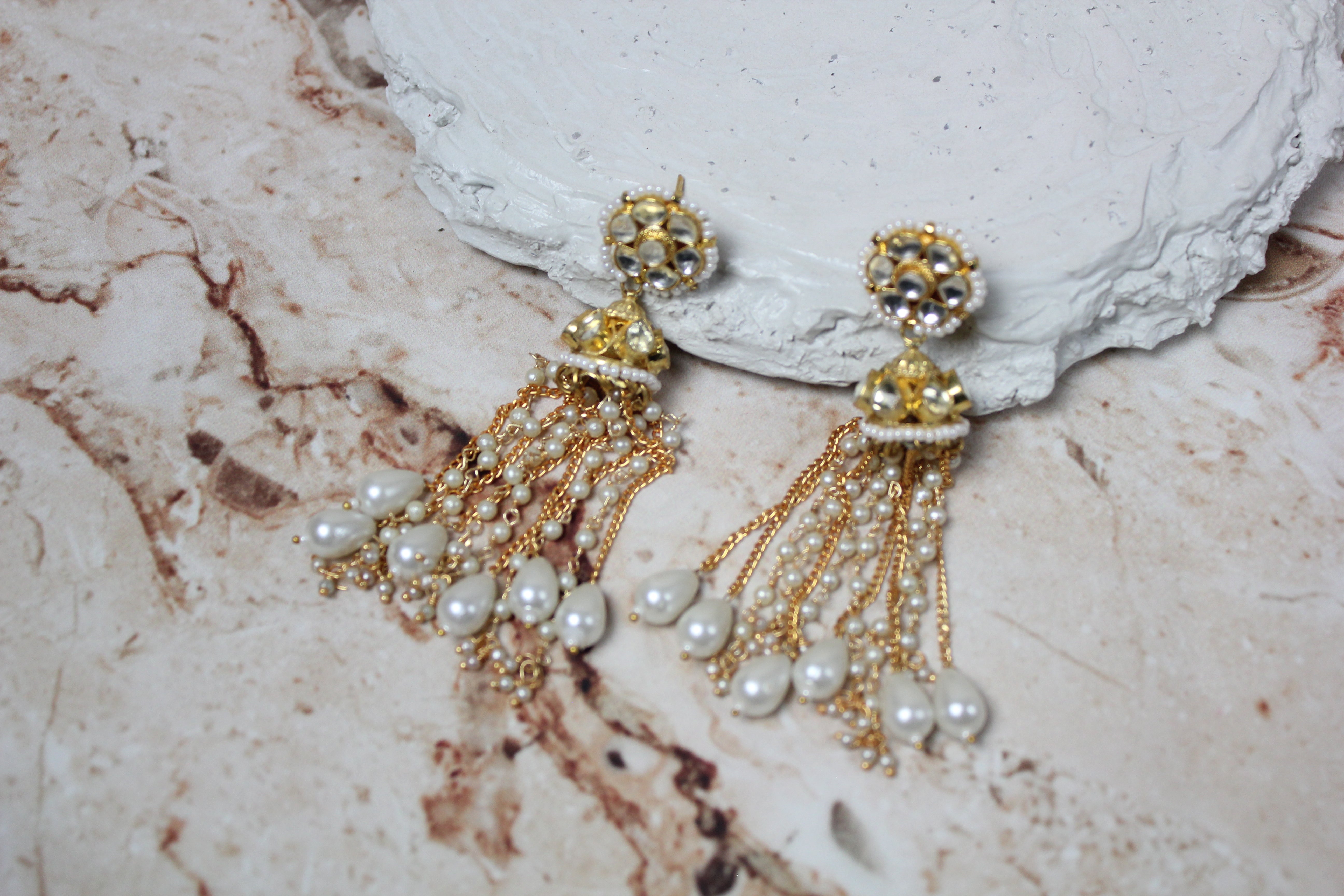 Karishma Pachi Kundan Earrings in Gold