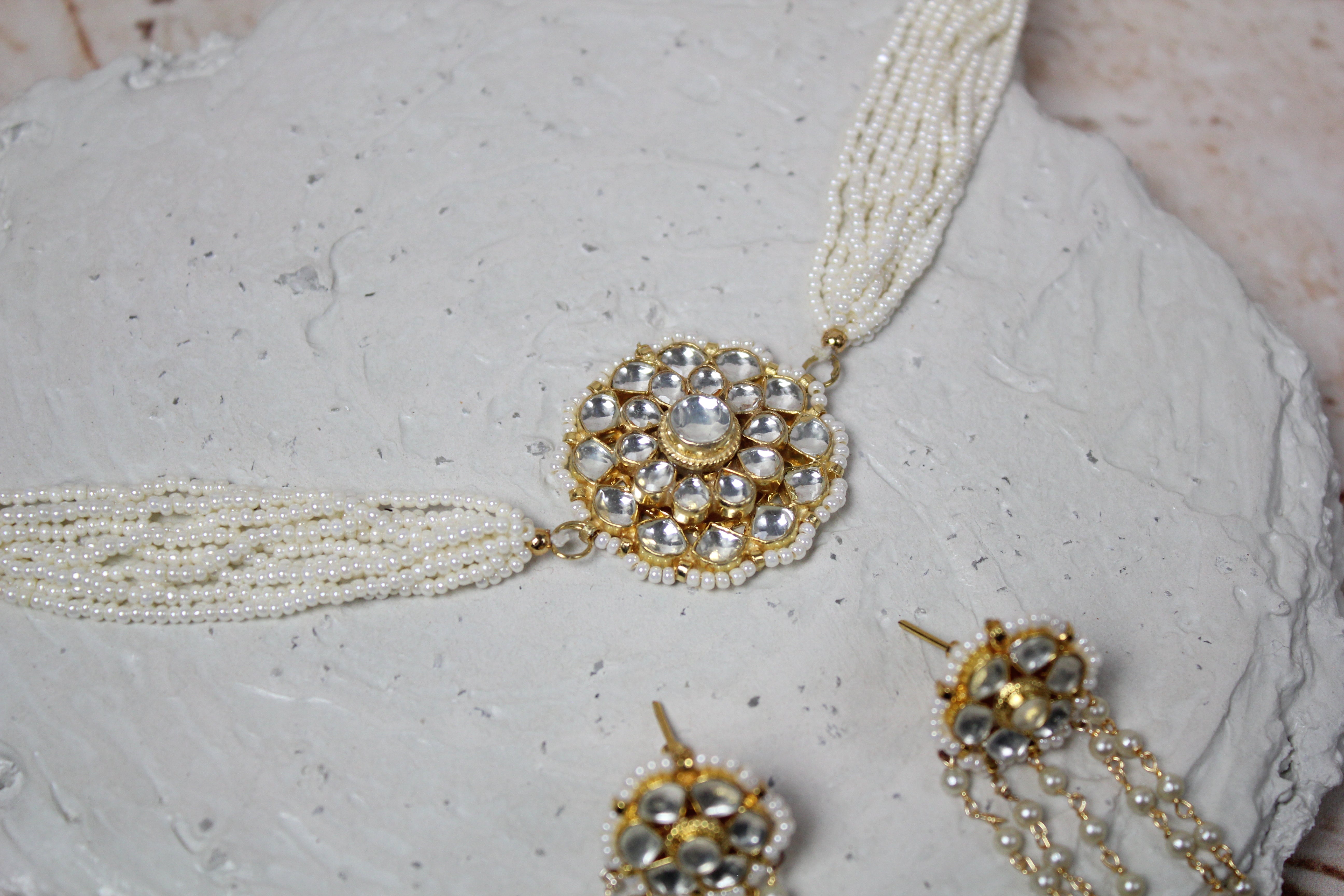 Zoya Pachi Kundan Necklace Set in White