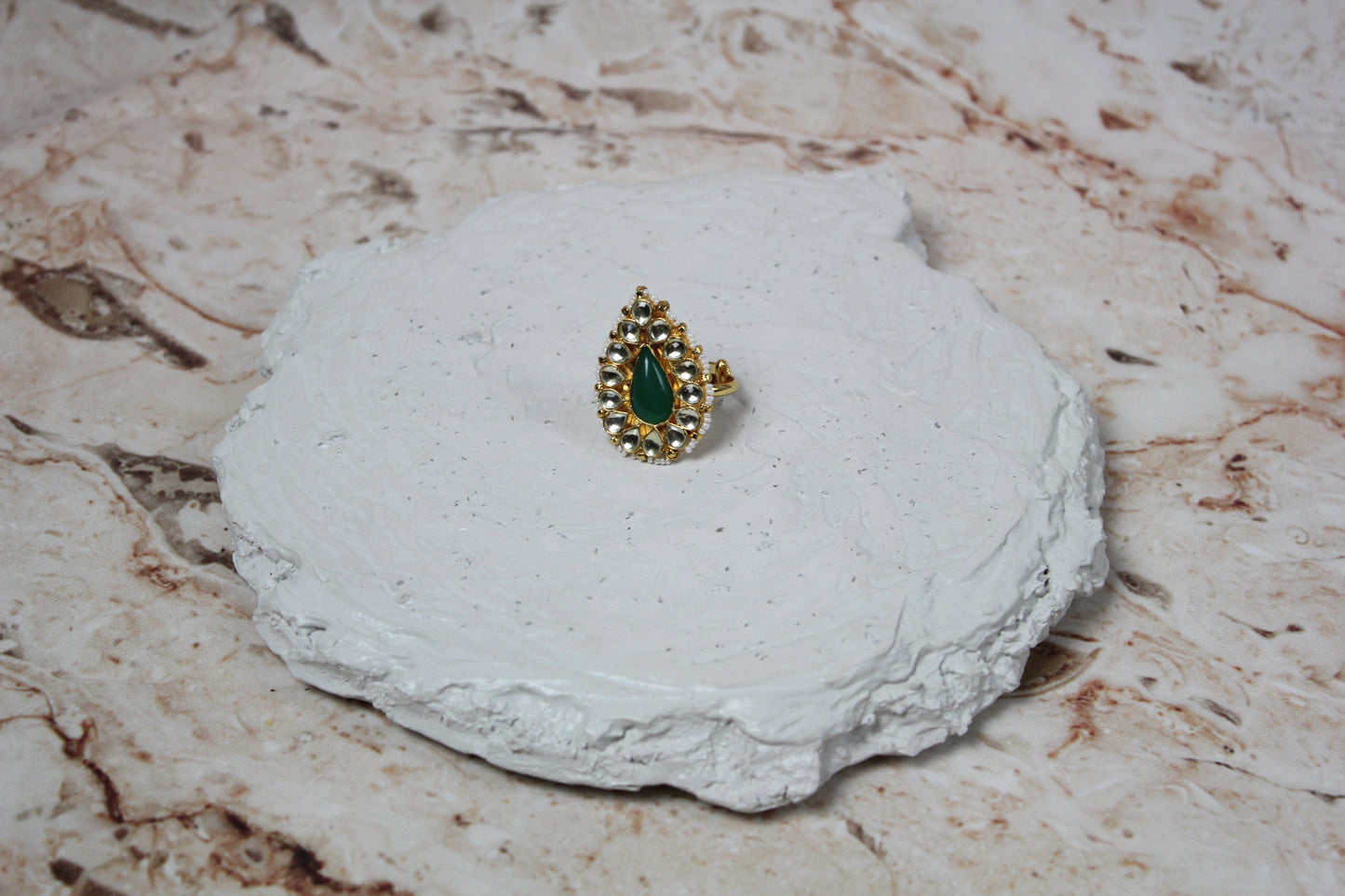 Asha Pachi Kundan Ring in Green