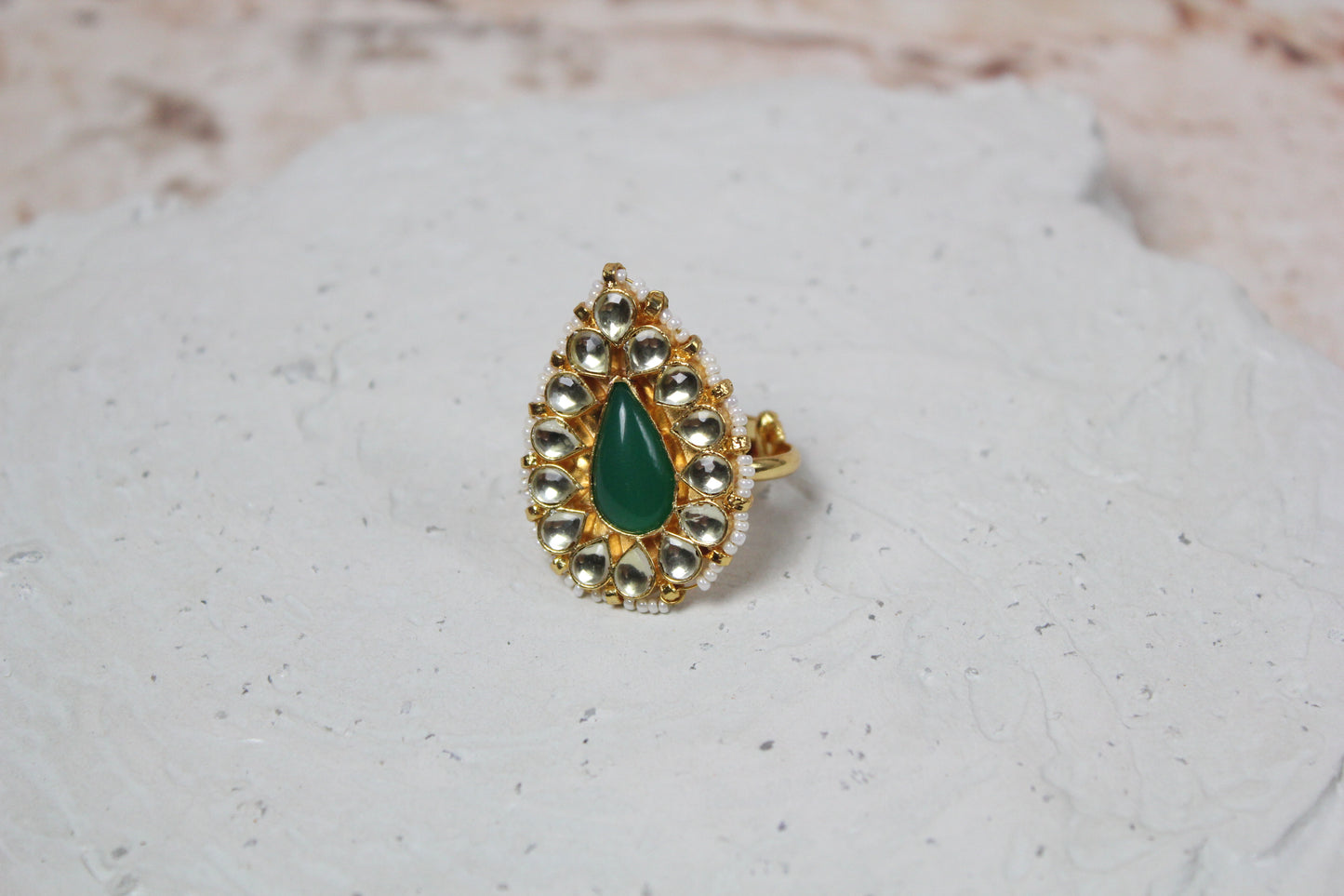 Asha Pachi Kundan Ring in Green