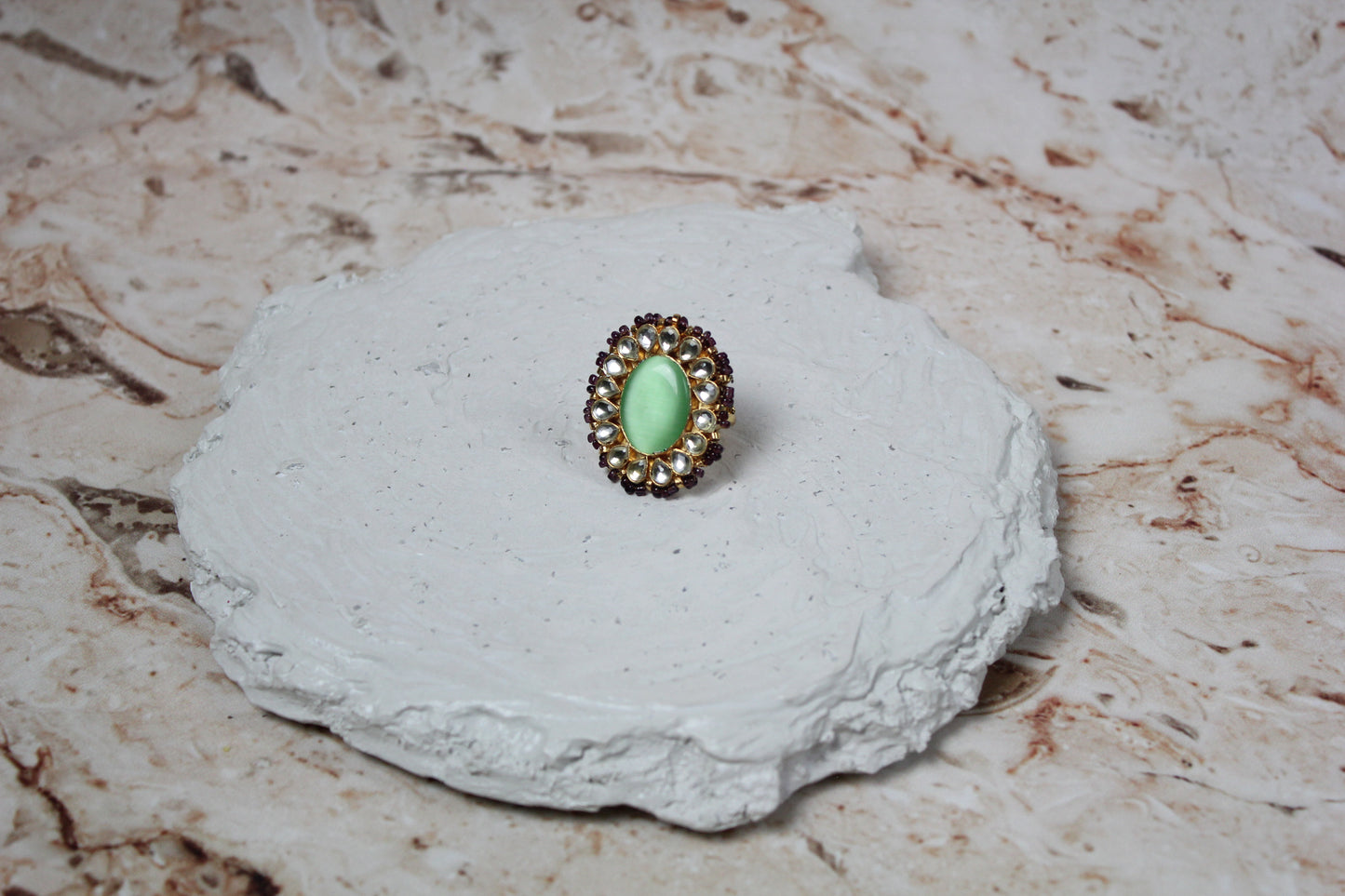 Diya Pachi Kundan Ring in Light Green