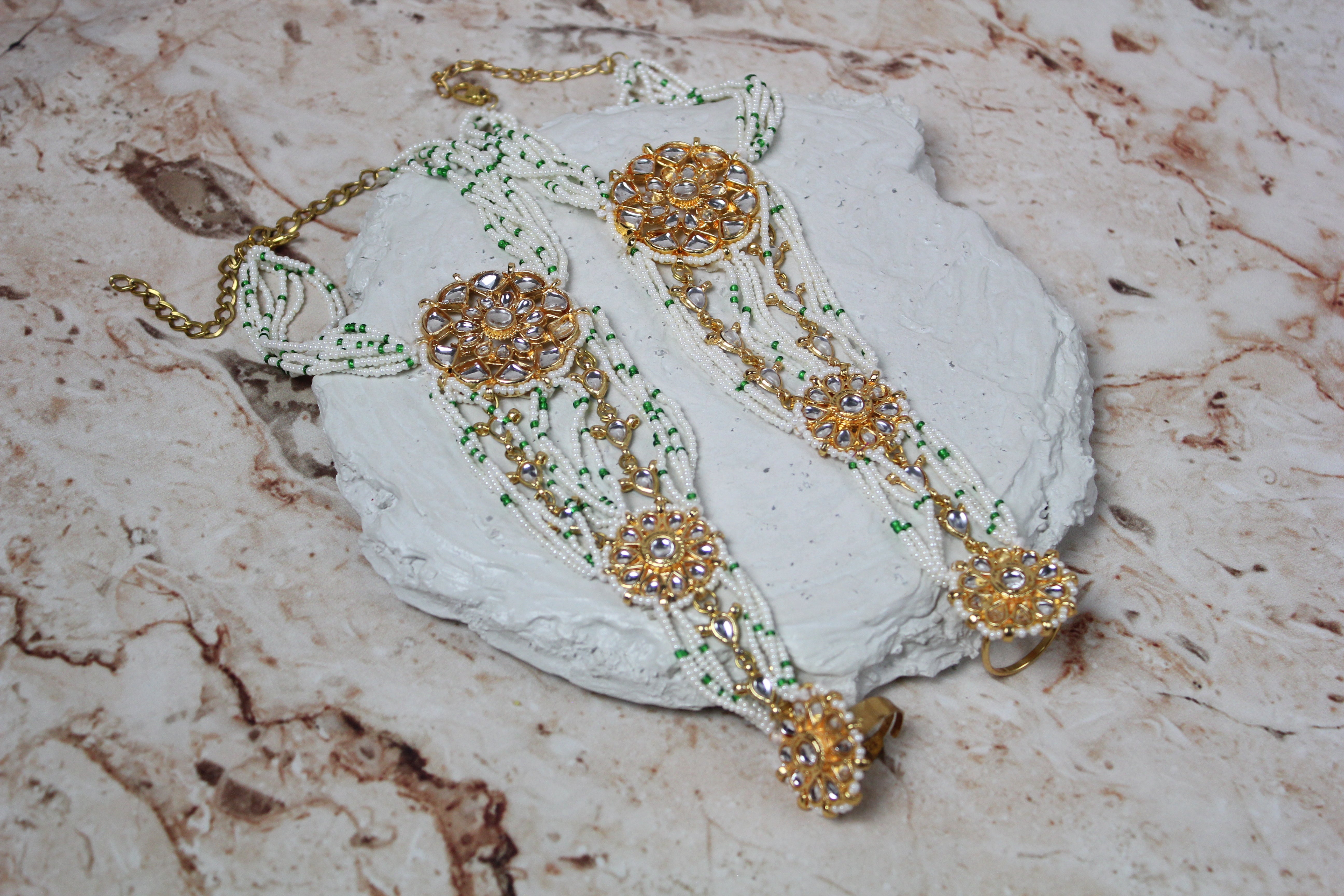 Parul Kundan Hath Panja (Hand Chains) in Gold