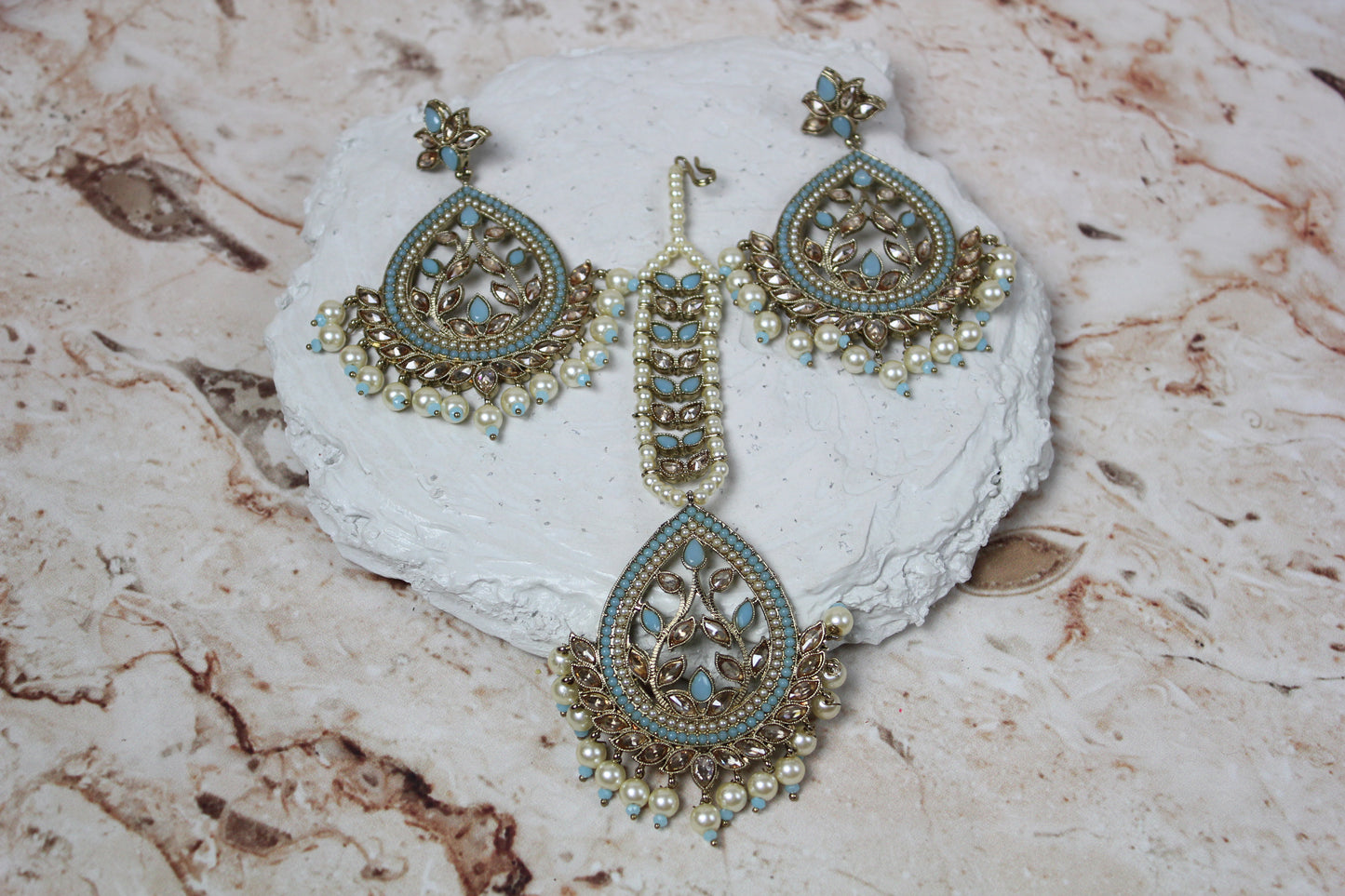 Tamanna Earring and Tikka Set in Light Blue