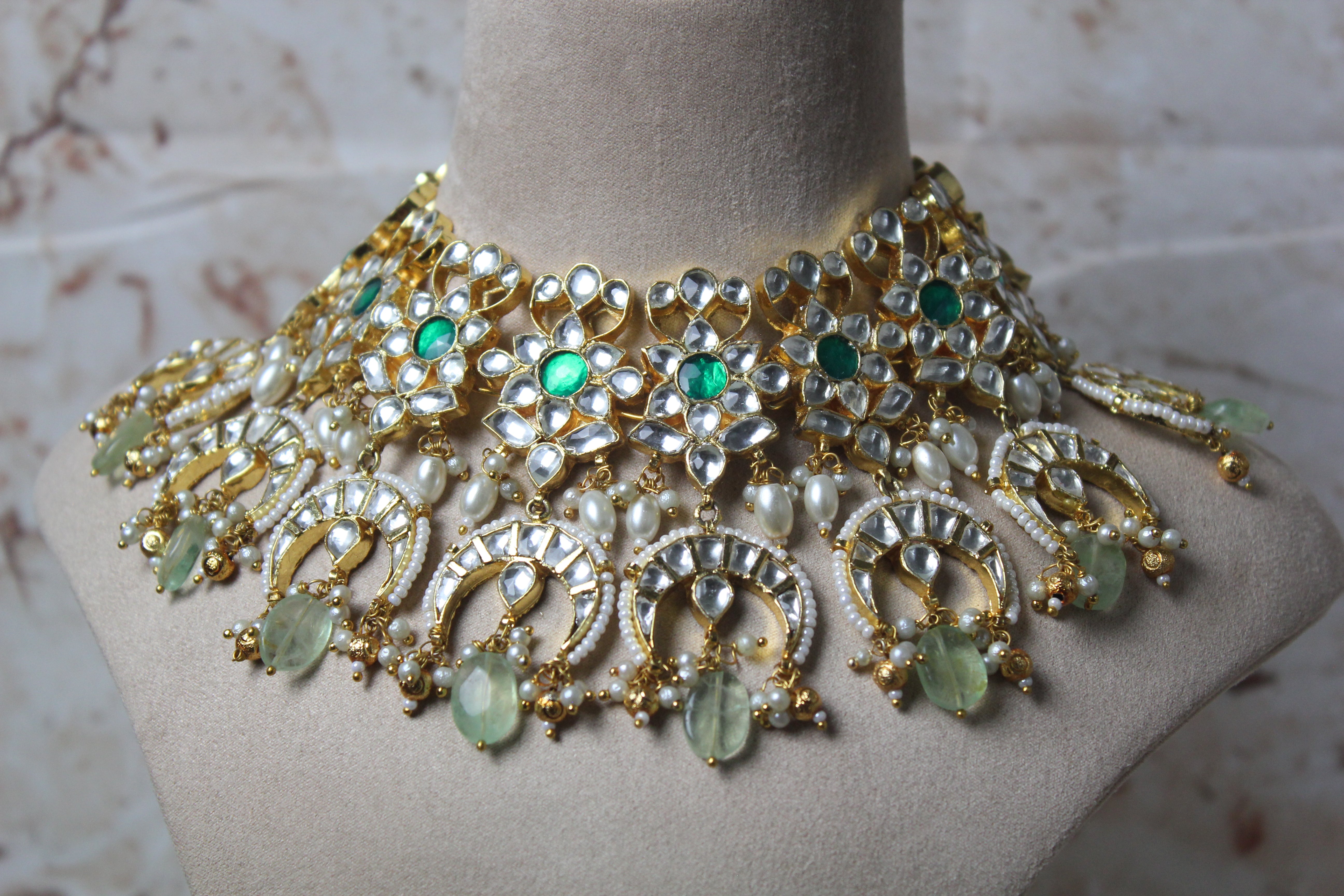 Myura Pachi Kundan Necklace Set in Light Green