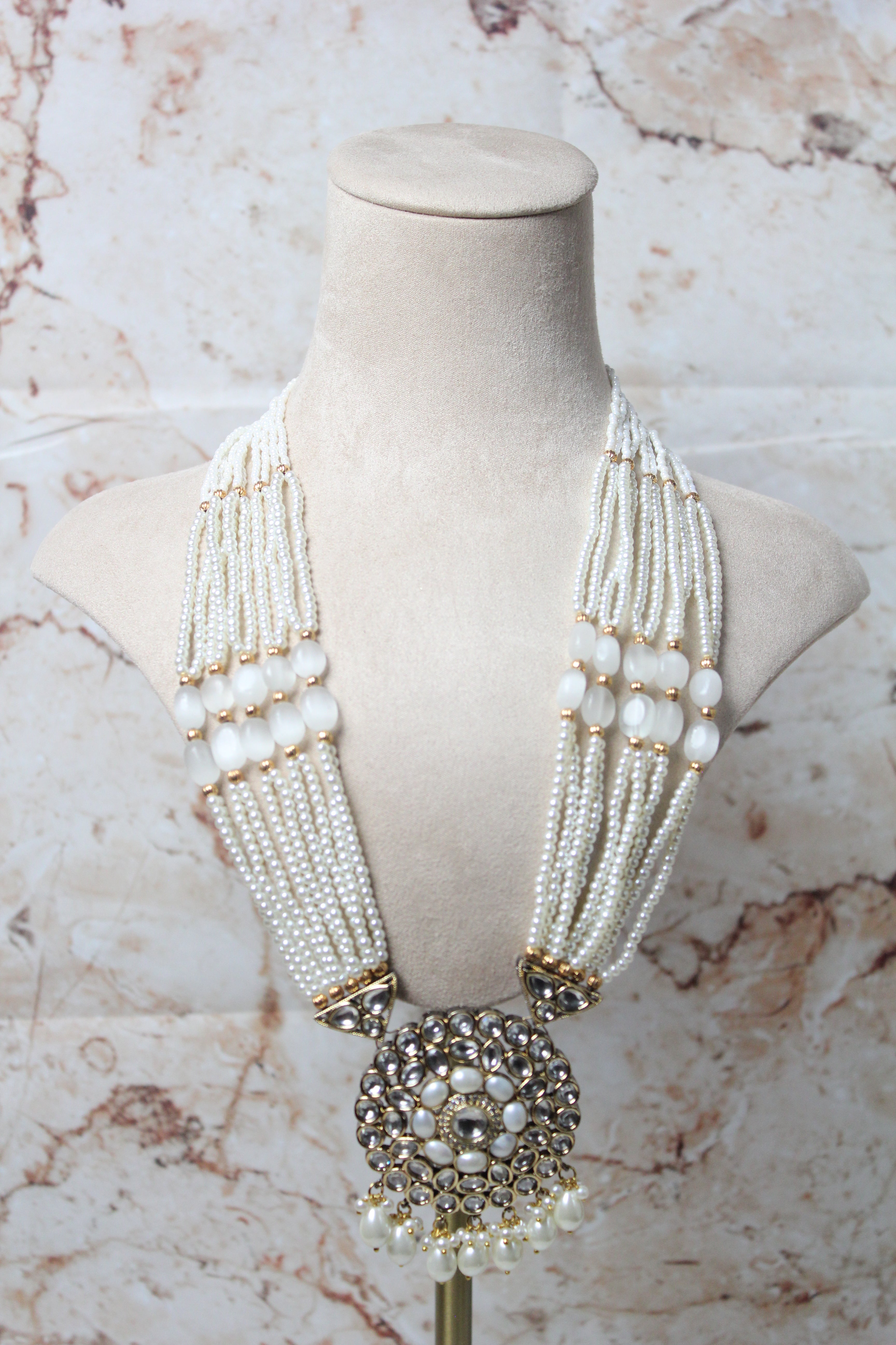 Ridhi Long Necklace Set in White