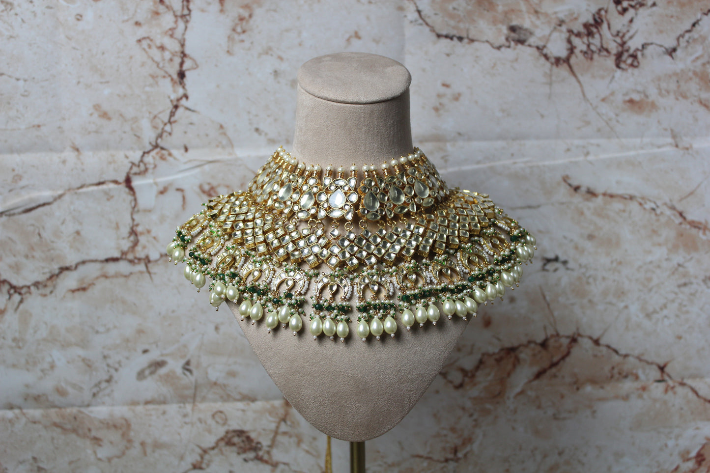 Indira Pachi Kundan Bridal Set in Green