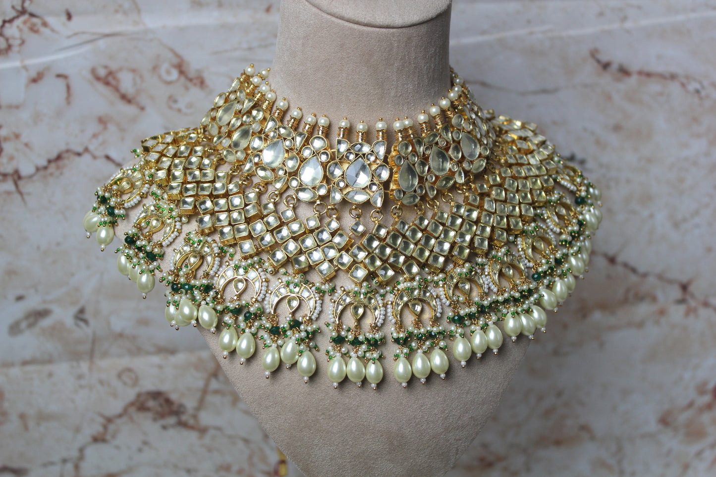 Indira Pachi Kundan Bridal Set in Green