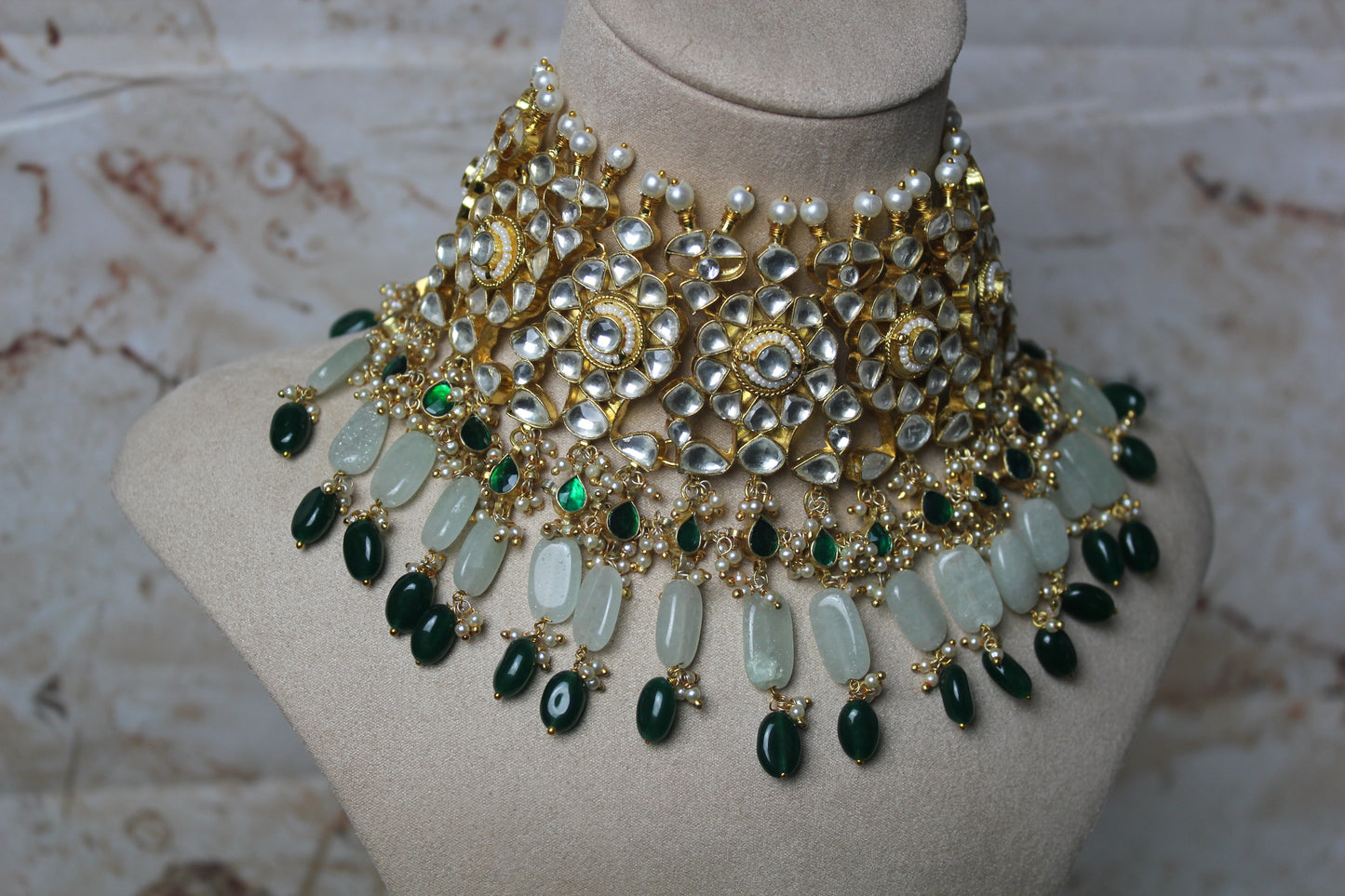 Mia Pachi Kundan Necklace Set in Mint