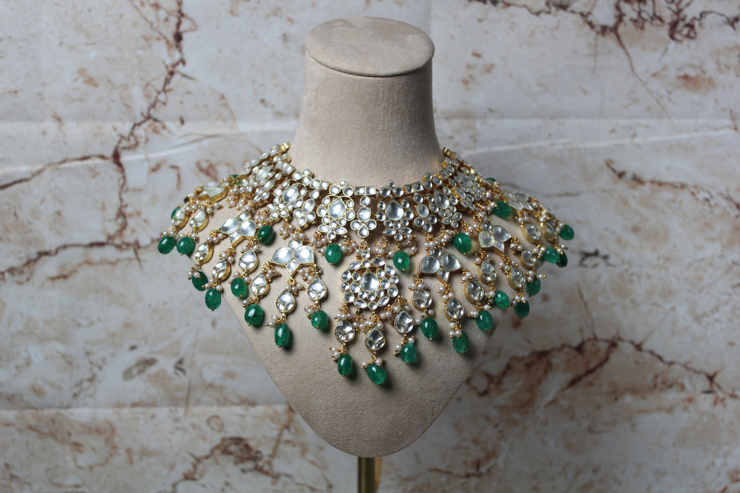 Nihara Pachi Kundan Bridal Set in Green