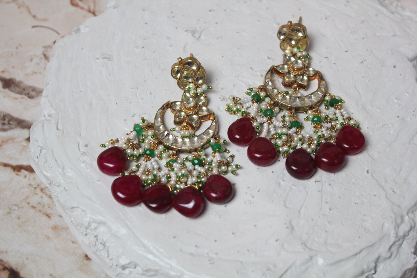 Julia Pachi Kundan Necklace Set in Maroon and Green