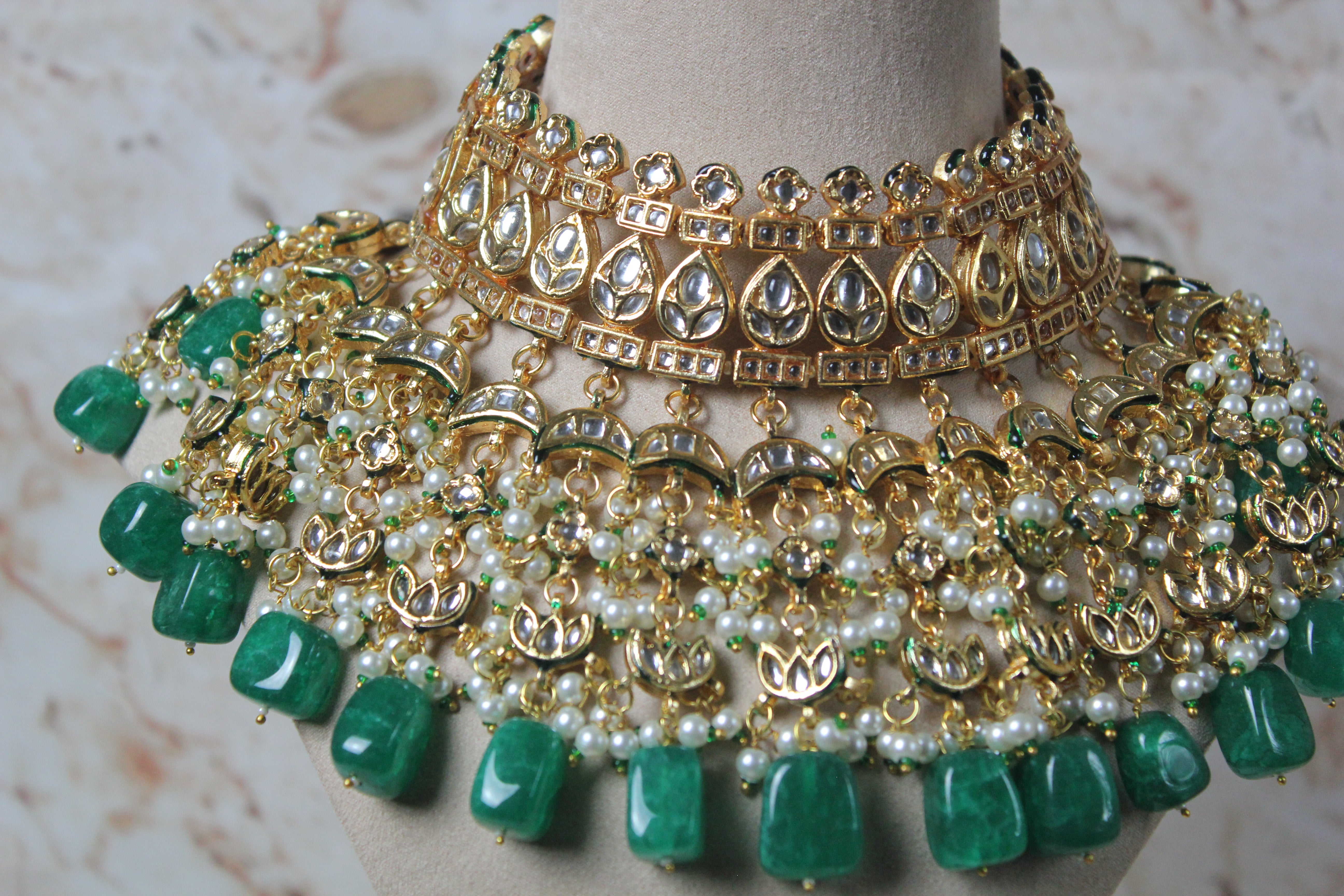 Karina Kundan Necklace Set in Green