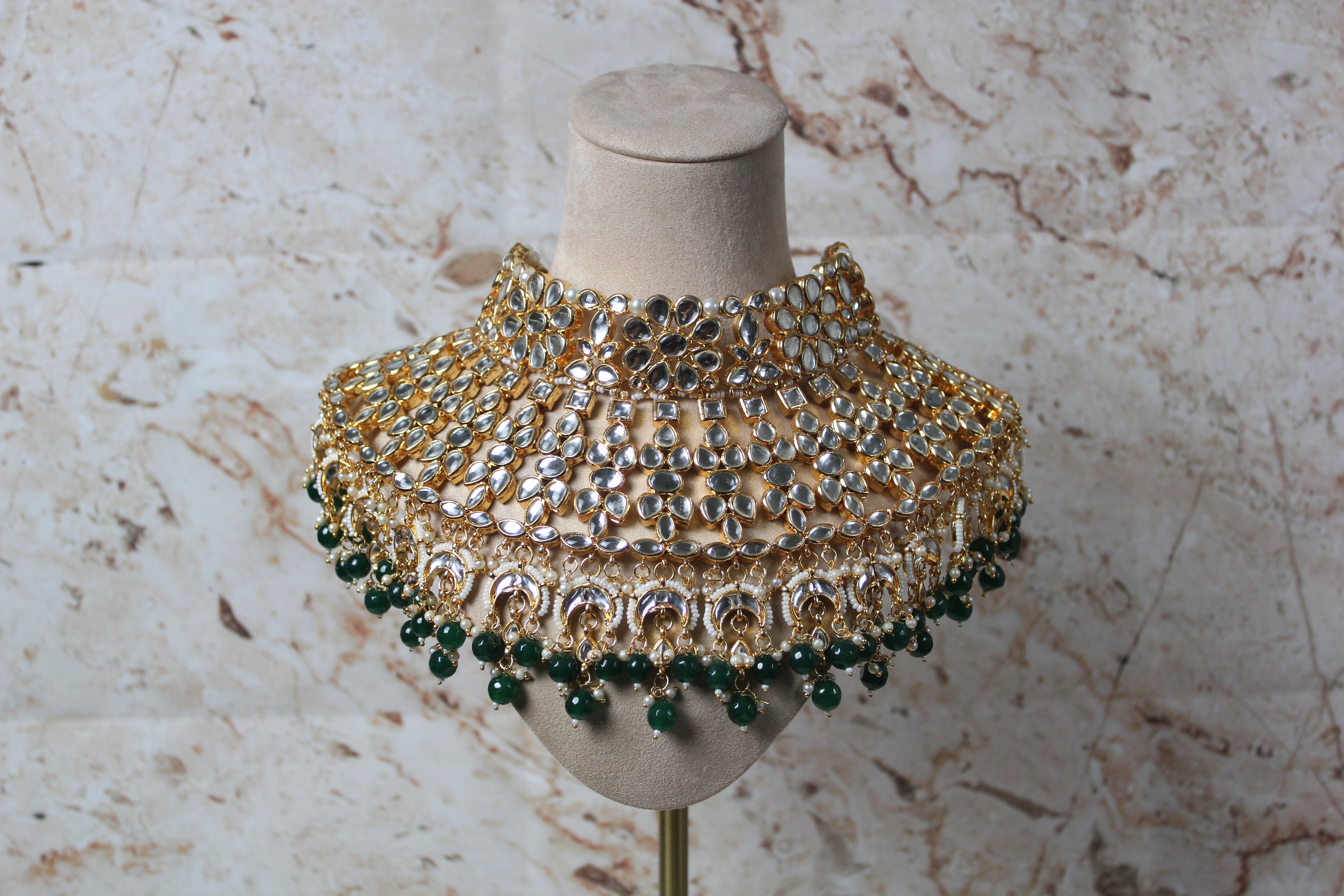 Sara Kundan Necklace Set in Green
