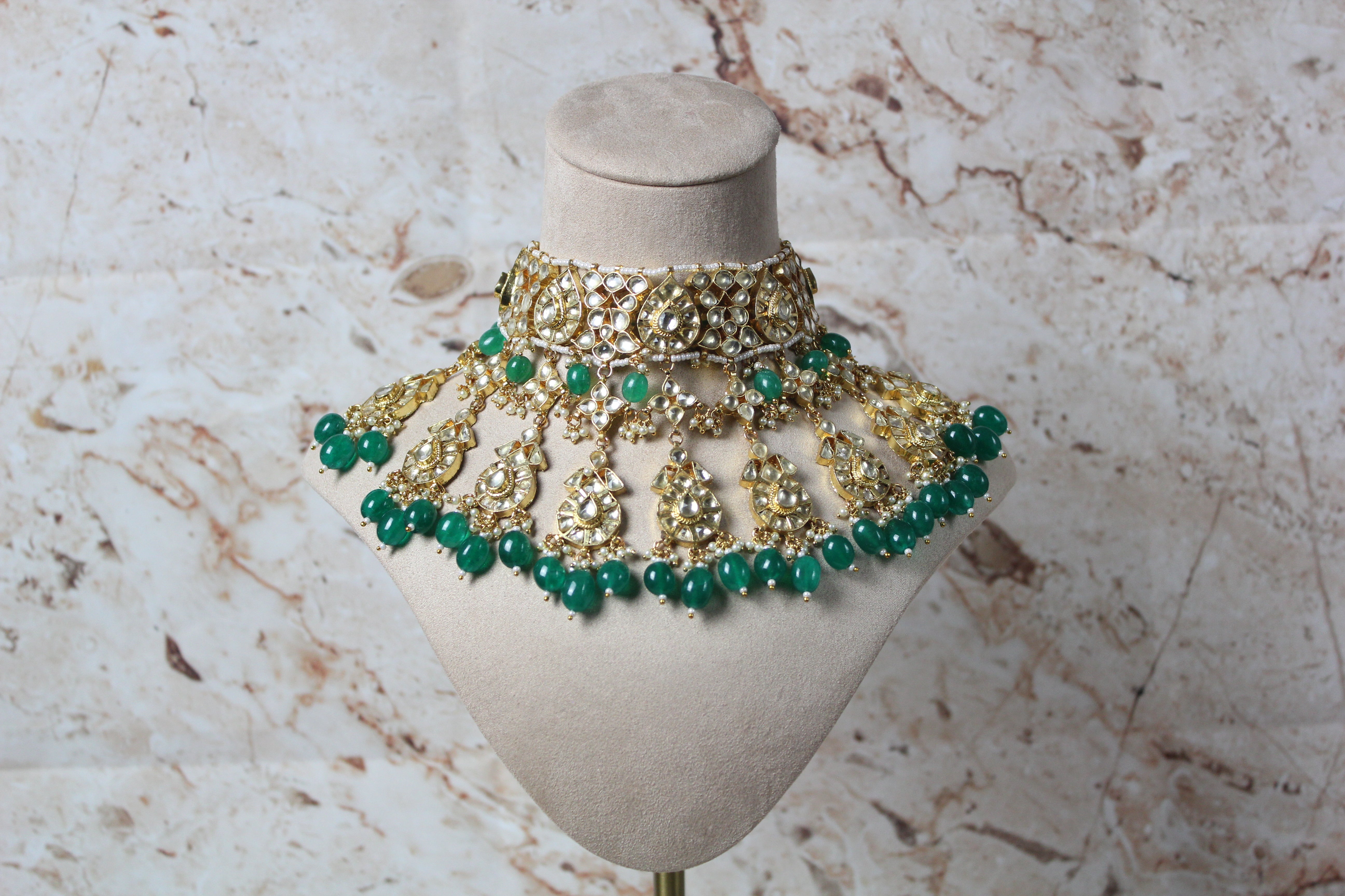 Hina Pachi Kundan Bridal Necklace Set in Green