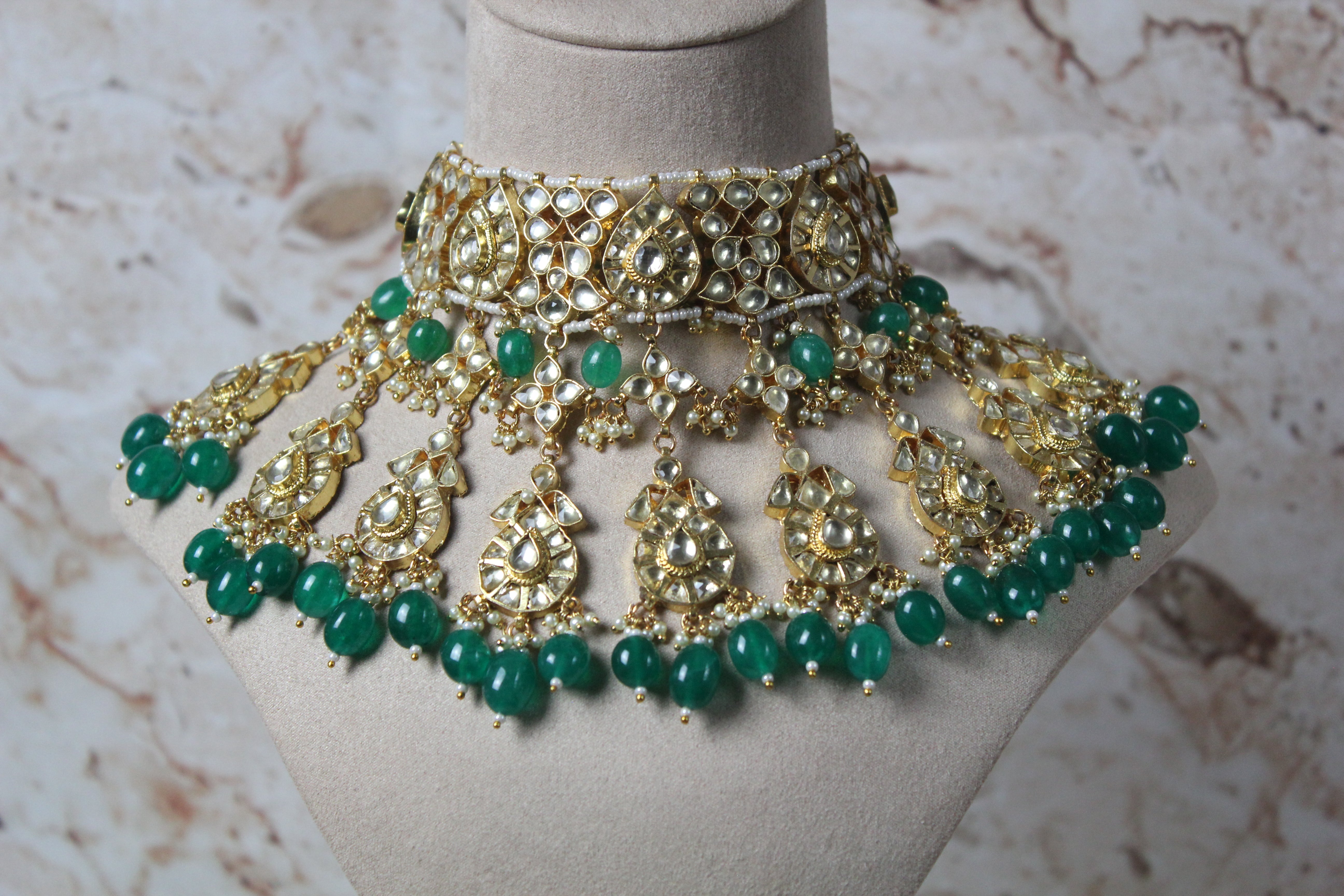 Hina Pachi Kundan Bridal Necklace Set in Green
