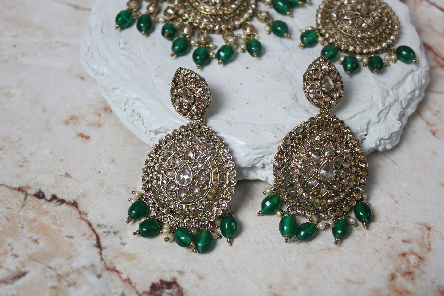 Anushka Polki Bridal Set in Green - Single Line Mala