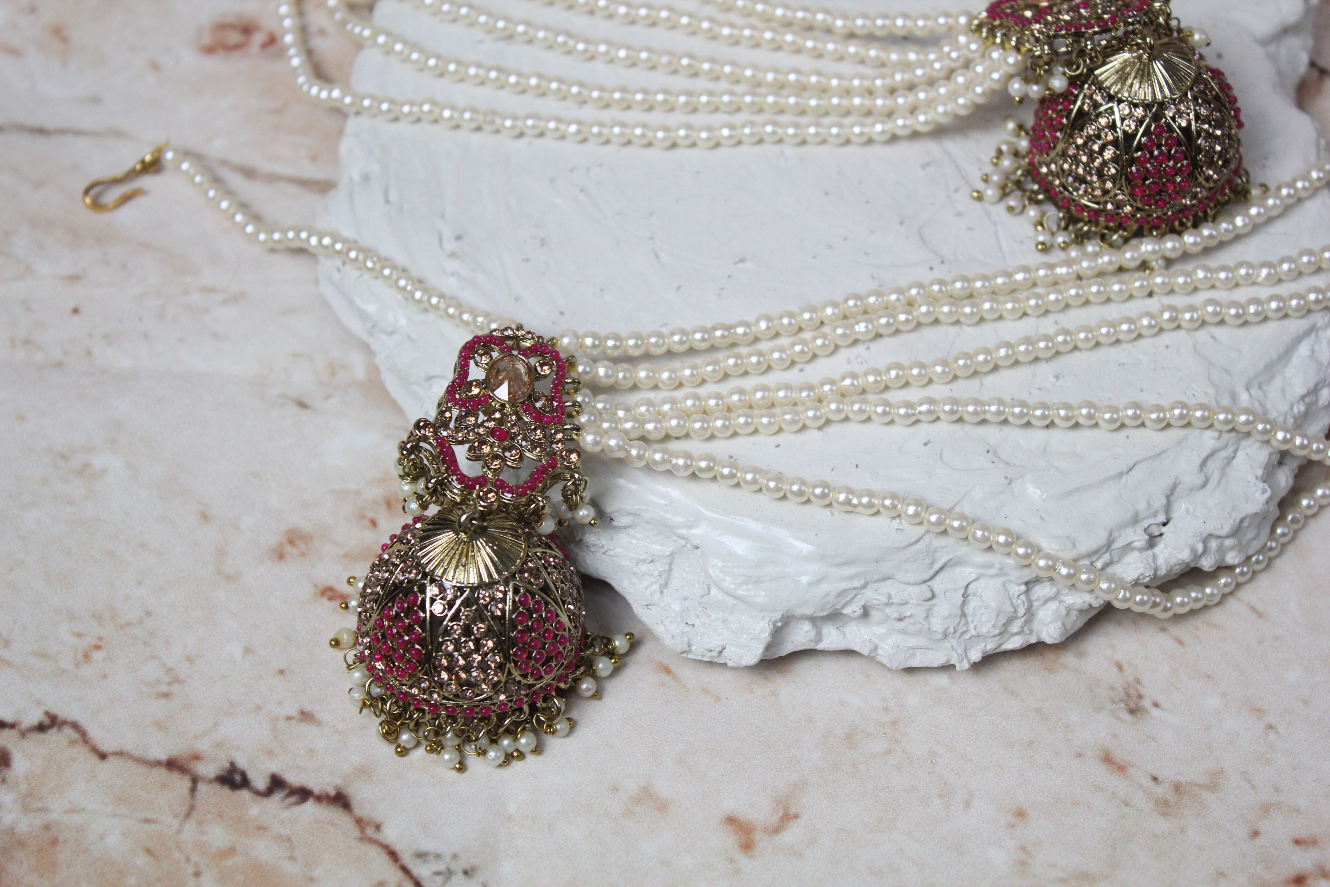Mirza Necklace Set in Maroon