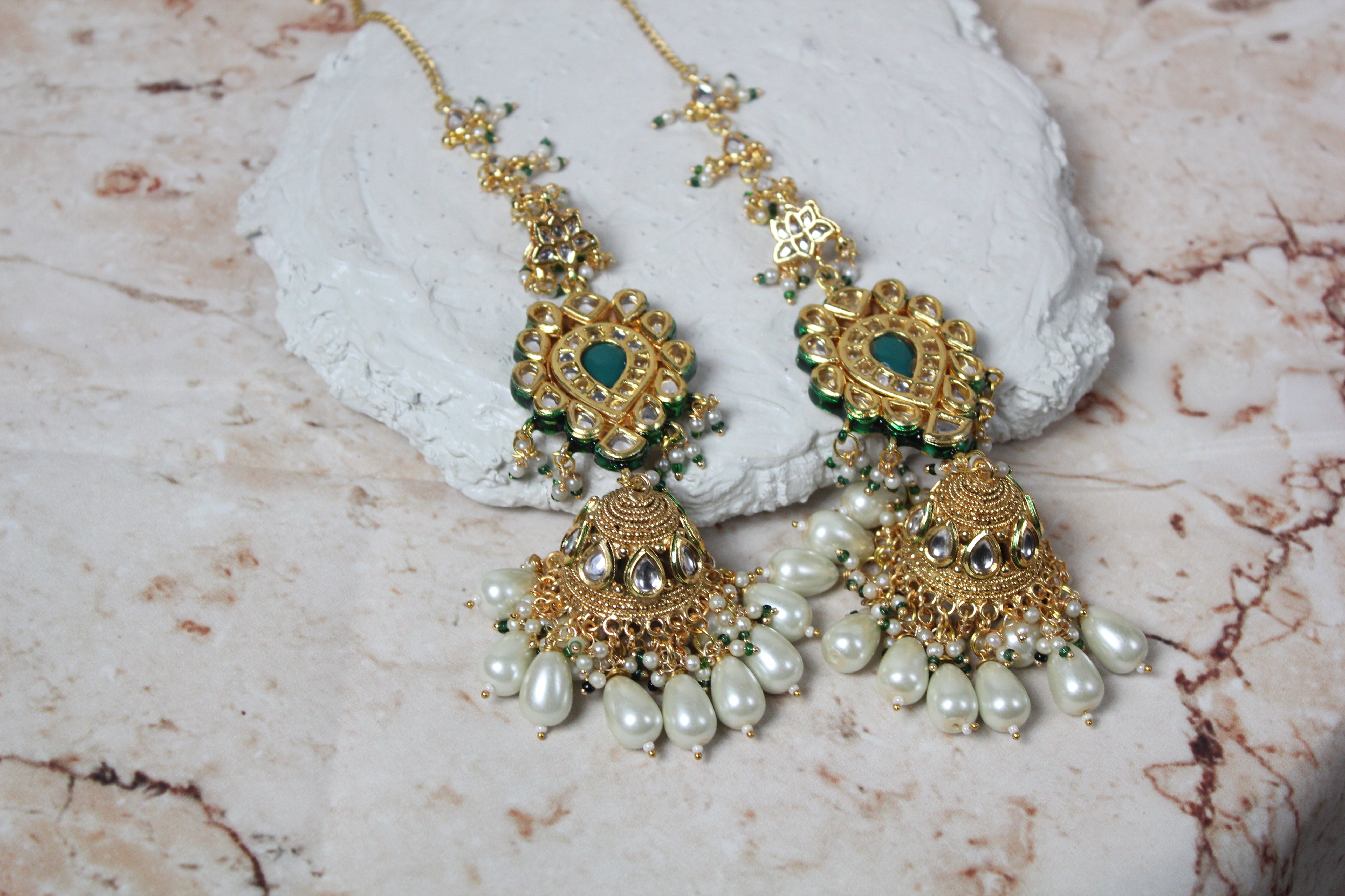 Tanvi Earrings in Gold and Green