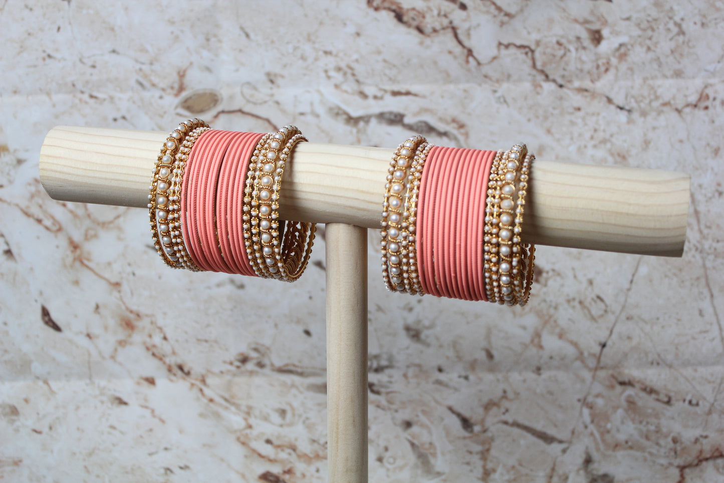 Coloured Bangle Set in Peach